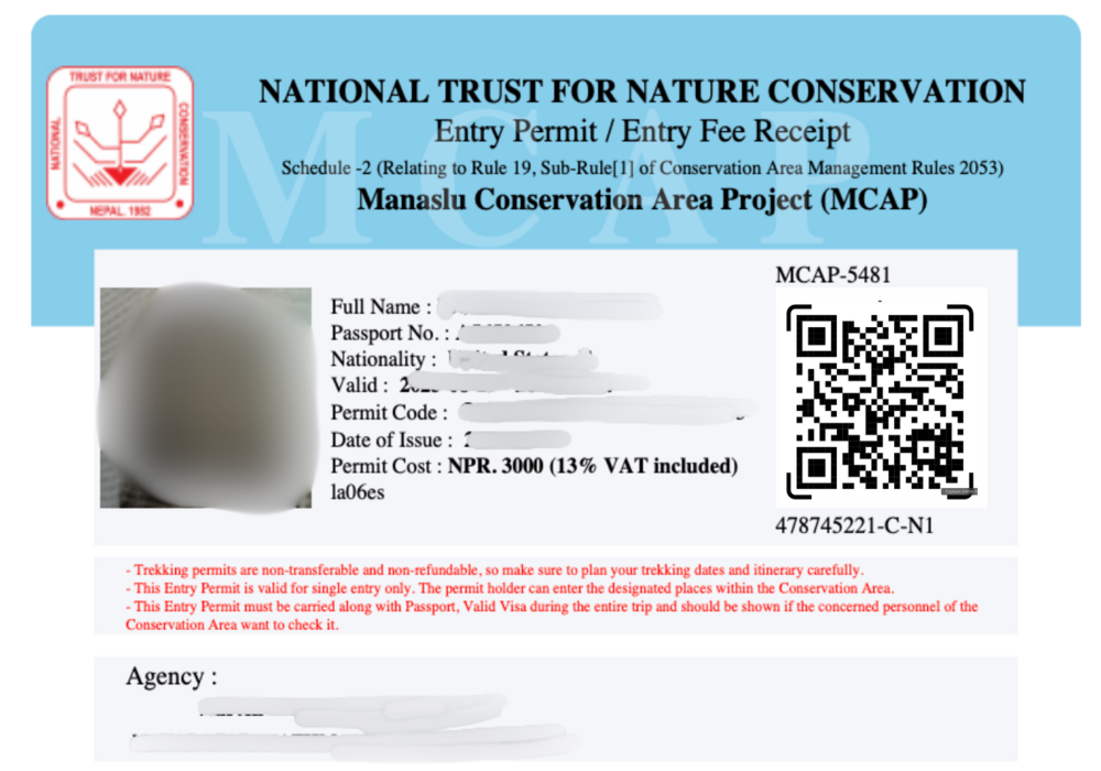 Manaslu conservation area permit